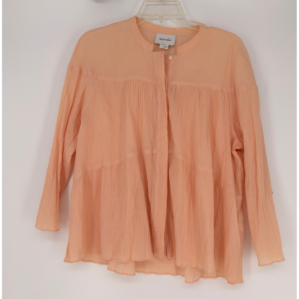 Steven Alan Blouse Womens P Peach Cotton Gauze Tiered Long Sleeve Boho Coastal